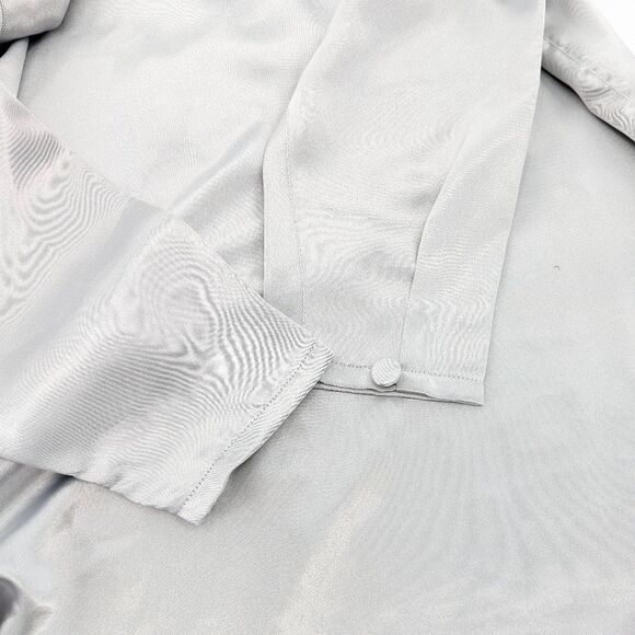 Diane Von Furstenberg Vintage 80s Silver Metallic Button Down Blouse Size Large - Picture 6 of 7